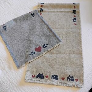 Heart & House Table Runners  Beige/Greyish 13"X49.5"  Blue Chevron 13"X